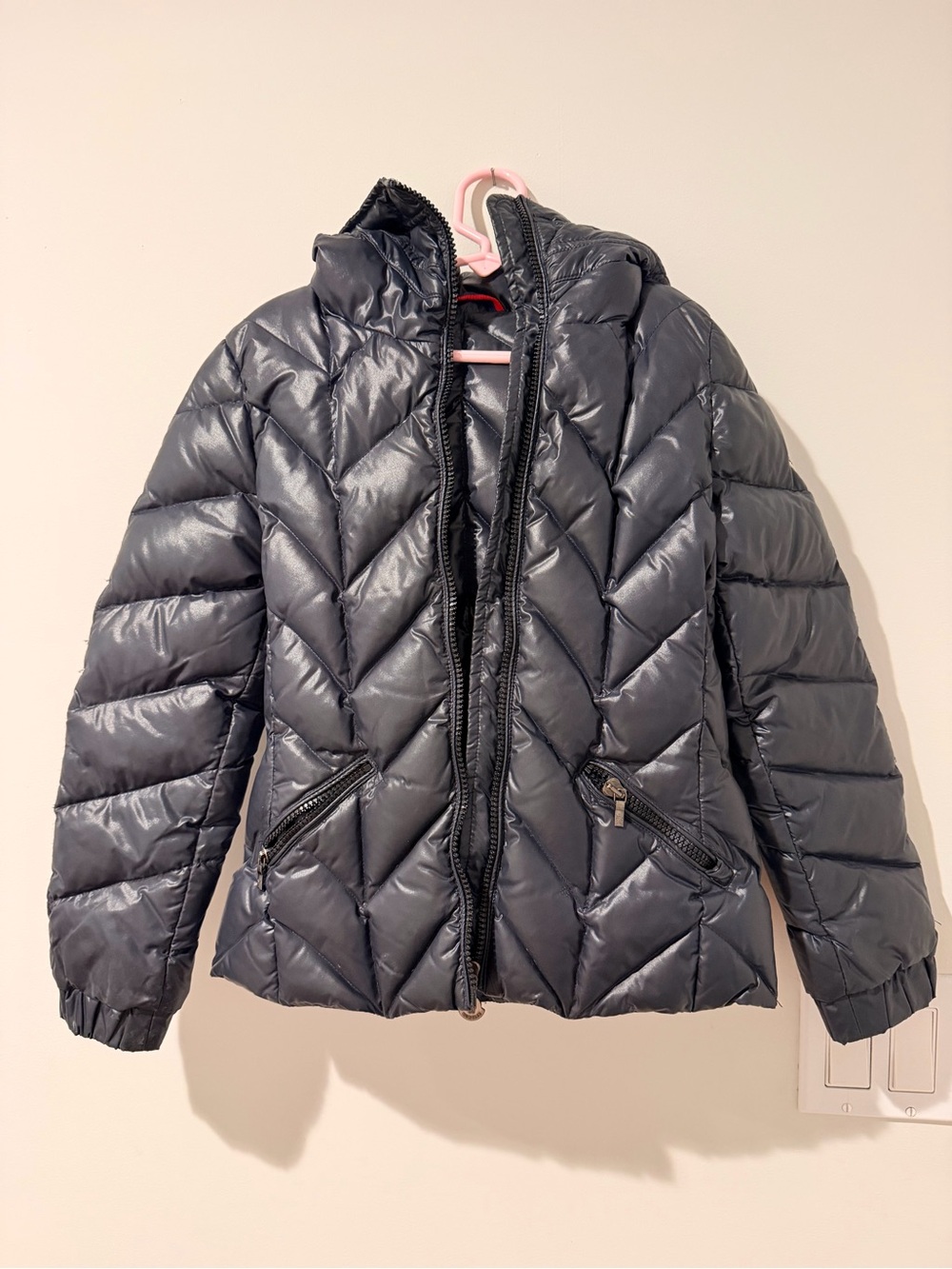Moncler Girls Black Quilted Shiny Puffer Jacket with Hood